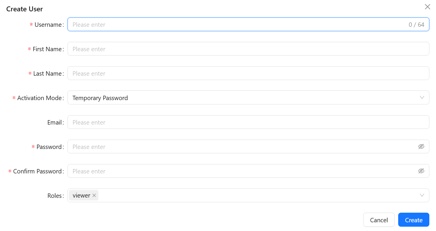 Create User dialog