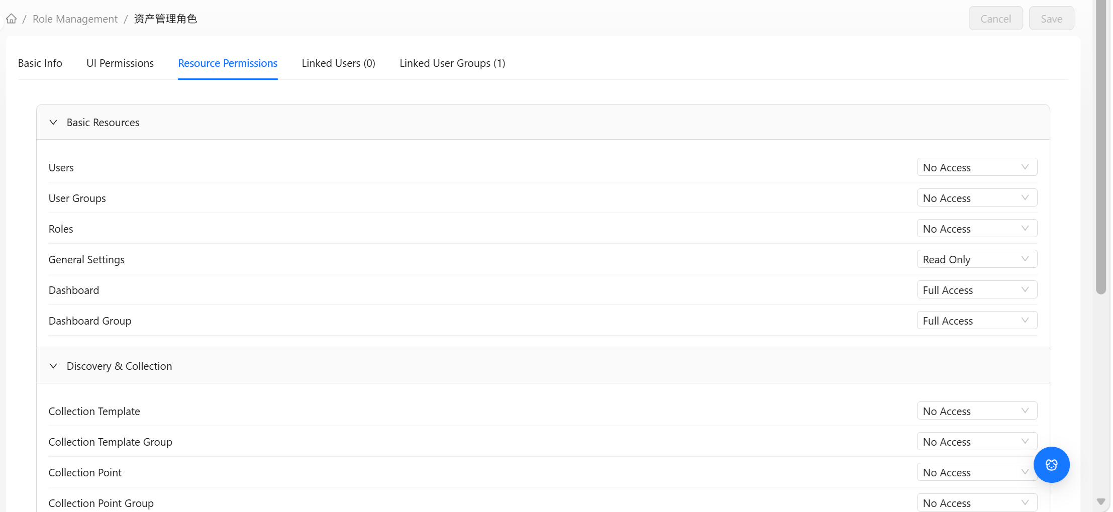 Resource Permissions tab