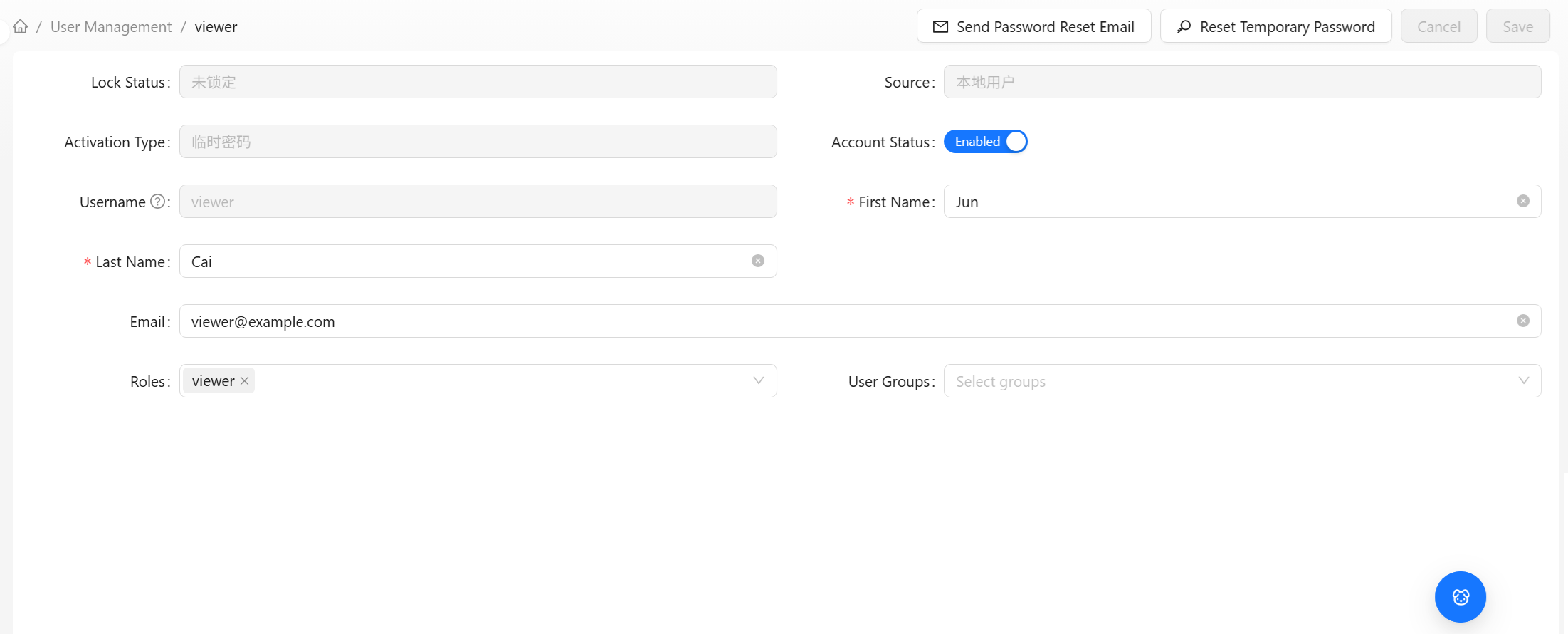 User Details page
