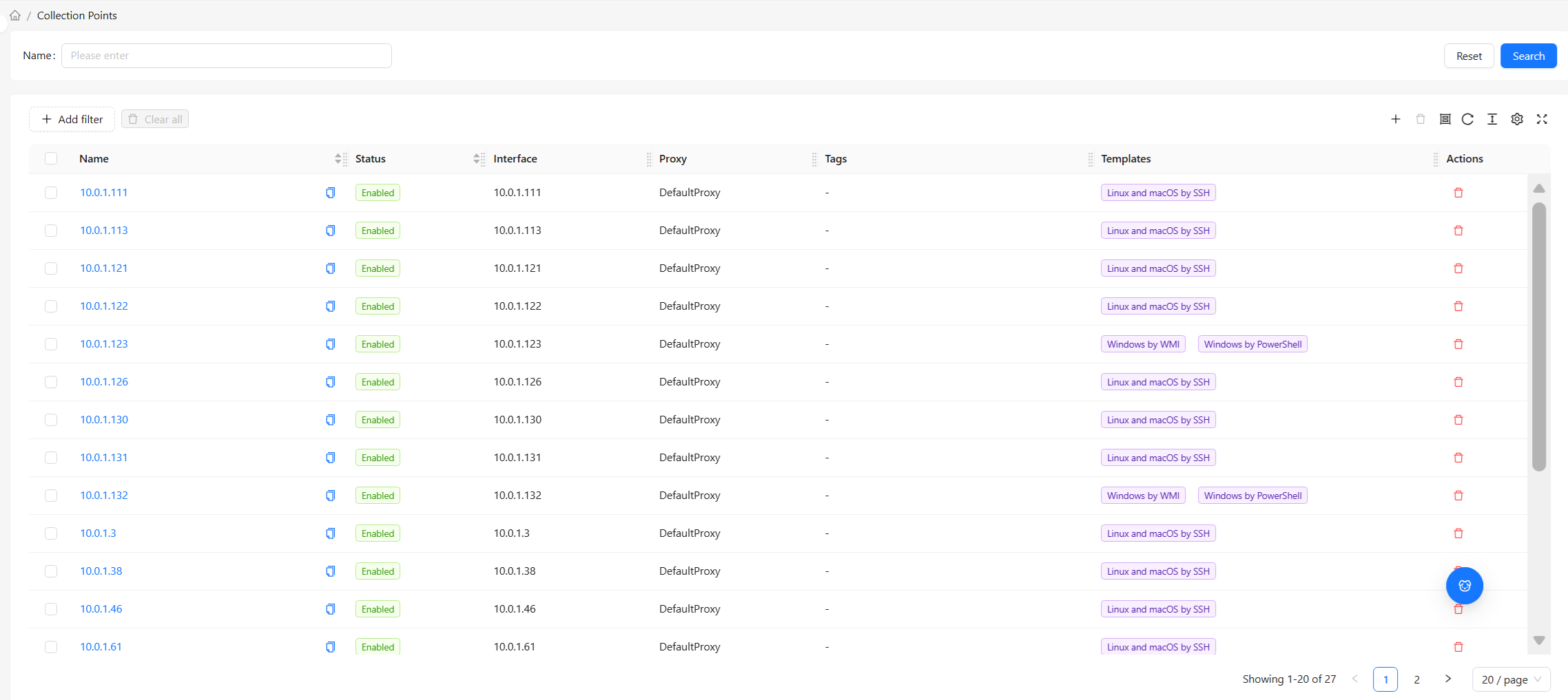 Collection Point list page