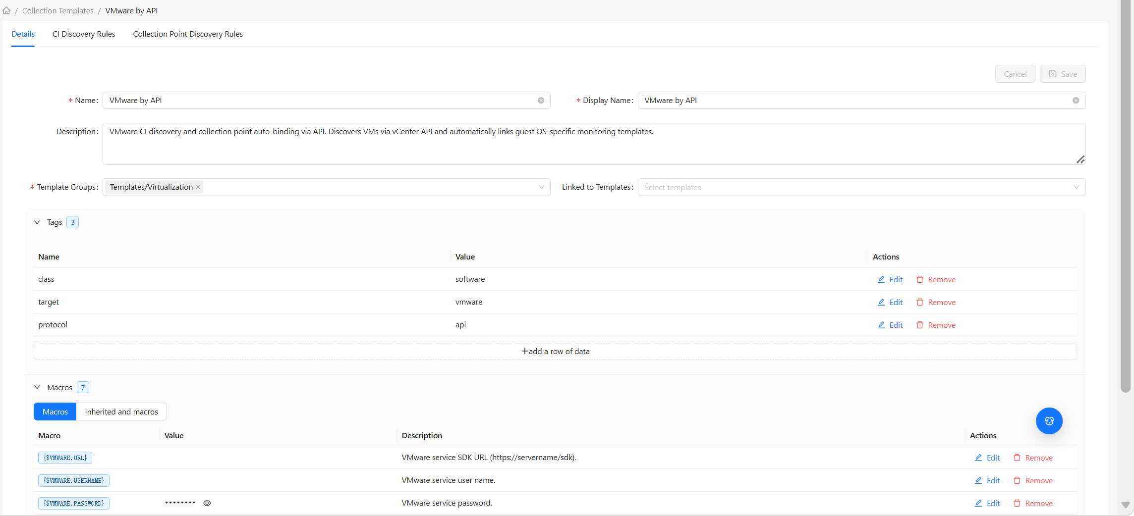 Collection Template details page